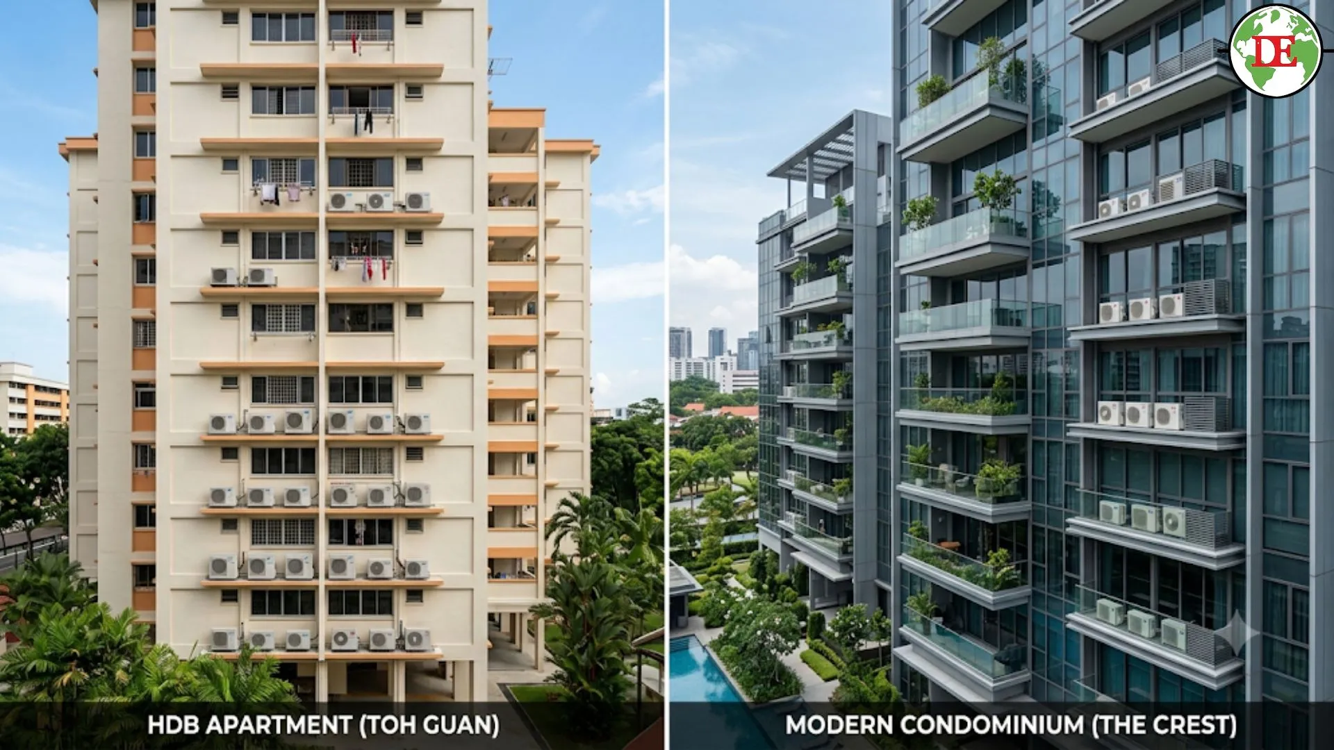Comparison between HDB and condominium aircon condenser installations.